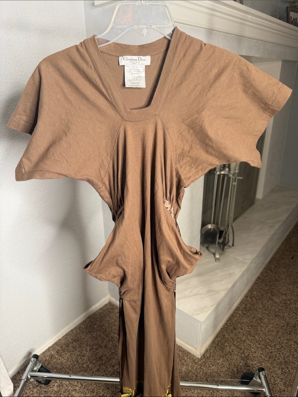 Dior Asymmetrical Brown Short-Sleeve V-Neck Dress